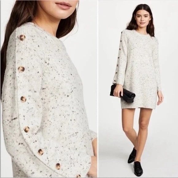 Madewell Donegal Button Long Sleeve Speckled Beige Wool Sweater Dress Size XL - Picture 3 of 12